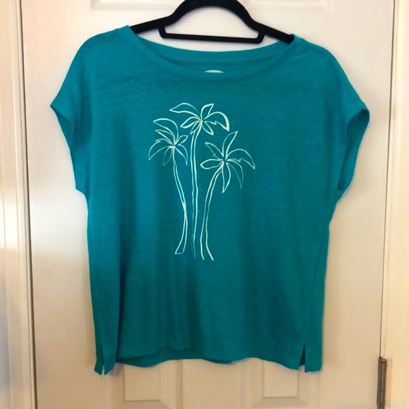 Old Navy | Turquoise Palm Tree Crop Muscle Tee - Picture 8 of 8